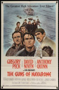 5f375 GUNS OF NAVARONE 1sh '61 Gregory Peck, Niven, Anthony Quinn & Darren, Terpning art!