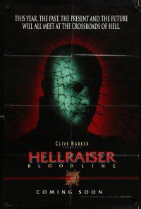 5f390 HELLRAISER: BLOODLINE teaser 1sh '96 Clive Barker, super close up of creepy Pinhead!