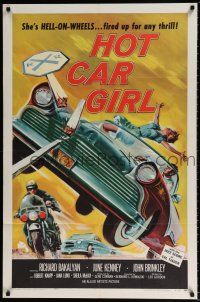 5f406 HOT CAR GIRL 1sh '58 she's Hell-on-wheels, fired up for any thrill, classic image!