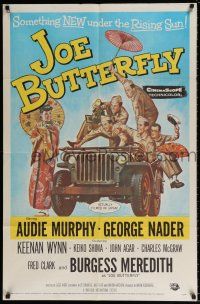 5f466 JOE BUTTERFLY 1sh '57 great artwork of Audie Murphy & soldiers flirting with girl in Japan!