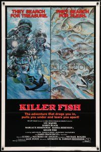 5f477 KILLER FISH 1sh '79 Lee Majors, Karen Black, piranha horror artwork!