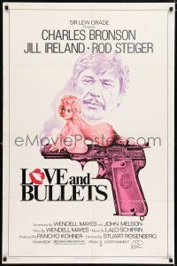 5f521 LOVE & BULLETS 1sh '79 art of Charles Bronson, sexy Jill Ireland laying on gun!