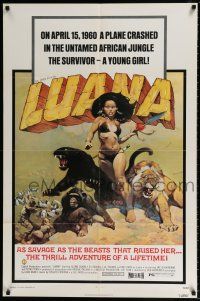 5f526 LUANA 1sh '73 great Frank Frazetta art of sexy female Tarzan w/jungle animals!