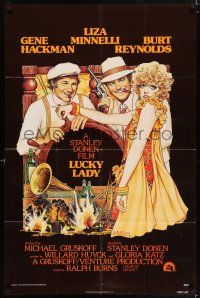 5f528 LUCKY LADY int'l 1sh '75 Gene Hackman, Burt Reynolds & Liza Minnelli, Richard Amsel art!