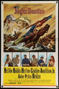 5f544 MAJOR DUNDEE 1sh '65 Sam Peckinpah, Charlton Heston, dramatic Civil War battle art!