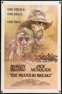 5f584 MISSOURI BREAKS 1sh '76 art of Marlon Brando & Jack Nicholson by Bob Peak!