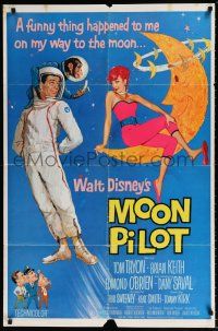 5f588 MOON PILOT 1sh '62 Disney, Tom Tryon, Dany Saval, wacky space man and moon girl art!