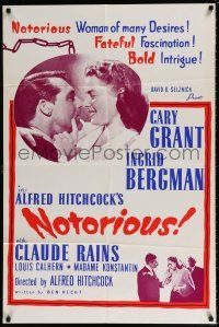 5f631 NOTORIOUS staring style 1sh R60s Cary Grant & Ingrid Bergman, Alfred Hitchcock classic!