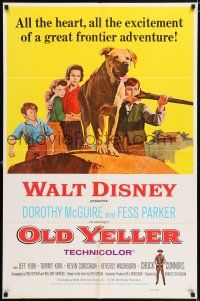 5f639 OLD YELLER 1sh R74 Dorothy McGuire, Fess Parker, great art of Walt Disney's classic canine!