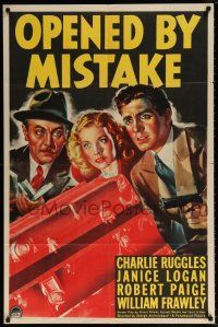 5f653 OPENED BY MISTAKE style A 1sh '40 cool art of Charlie Ruggles, Janice Logan & Robert Paige!