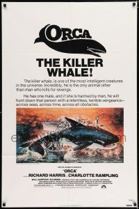 5f654 ORCA 1sh '77 wild artwork of attacking Killer Whale by John Berkey!