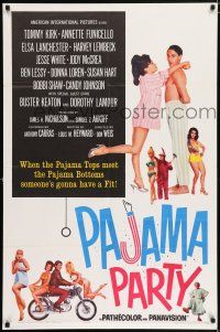 5f661 PAJAMA PARTY 1sh '64 Annette Funicello in sexy lingerie, Tommy Kirk, Buster Keaton shown!