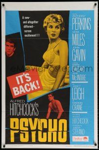 5f705 PSYCHO 1sh R65 sexy half-dressed Janet Leigh, Anthony Perkins, Alfred Hitchcock
