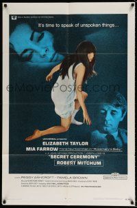 5f755 SECRET CEREMONY 1sh '68 Elizabeth Taylor, Mia Farrow, Robert Mitchum!