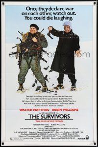 5f824 SURVIVORS 1sh '83 wacky image of Walter Matthau & Robin Williams loaded down with guns!