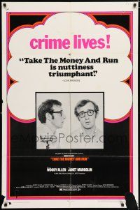 5f836 TAKE THE MONEY & RUN 1sh '69 wacky Woody Allen mugshot in classic mockumentary!