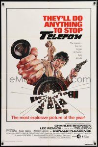 5f845 TELEFON int'l 1sh '77 great artwork, they'll do anything to stop Charles Bronson!