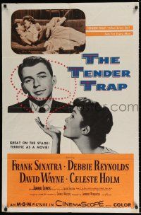 5f849 TENDER TRAP 1sh '55 Frank Sinatra prefers Debbie Reynolds, Celeste Holm & Jarma Lewis!