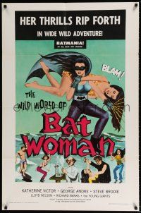 5f966 WILD WORLD OF BATWOMAN 1sh '66 cool artwork of sexy female super hero by J. Syphers!