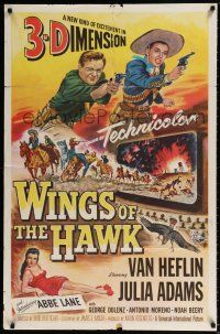 5f971 WINGS OF THE HAWK 3D 1sh '53 art of Van Heflin & Julie Adams shooting, Budd Boetticher 3-D!