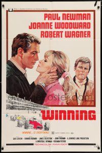 5f972 WINNING 1sh '69 Paul Newman, Joanne Woodward, Indy car racing, art by Howard Terpning!