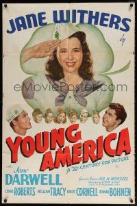 5f991 YOUNG AMERICA 1sh '42 great image of Jane Withers with 4-H cap over other members!