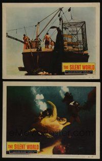 5g974 SILENT WORLD 2 LCs '56 Jacques Cousteau, Louis Malle, images of men on ship's deck & turtle!