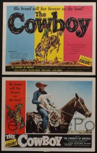 5g137 COWBOY 8 LCs '54 cool image of cowboys on ranch, cool border and tc art!