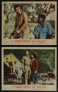 5g791 SOMETHING OF VALUE 4 LCs '57 Rock Hudson & Dana Wynter are hunted in Africa, Poitier!