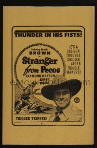 5h048 STRANGER FROM PECOS herald '43 art of cowboy Johnny Mack Brown, he has thunder in his fists!