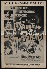 5h465 ANATOMY OF A PSYCHO pressbook '61 terrifying expose of a stalker after a beautiful babe!