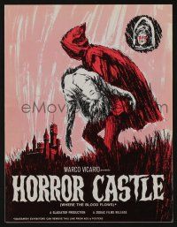 5h673 HORROR CASTLE pressbook '64 Where the Blood Flows, cool art of cloaked figure carrying girl!
