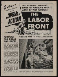 5h735 LABOR FRONT pressbook '43 woman power accented in this short about U.S. workers during WWII!