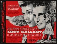 5h766 LUCY GALLANT pressbook '55 art of Jane Wyman, plus full-length kissing Charlton Heston!