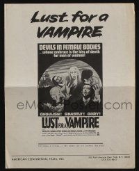 5h767 LUST FOR A VAMPIRE pressbook '71 wacky sexy devils in female bodies with the kiss of death!