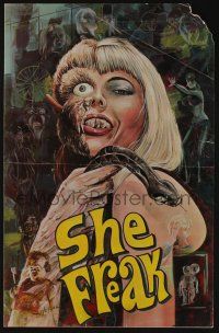 5h893 SHE FREAK pressbook '67 sexy girls & side-show freaks in the Alley of Nightmares, great art!