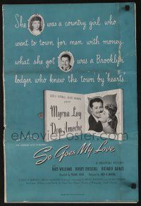 5h903 SO GOES MY LOVE pressbook '46 wonderful romantic art of Myrna Loy & Don Ameche!