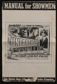 5h966 UNEARTHLY pressbook '57 John Carradine & sexy Sally Todd lured to the house of monsters!