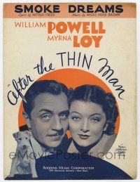 5h172 AFTER THE THIN MAN sheet music '36 William Powell, Myrna Loy & Asta the dog, Smoke Dreams!