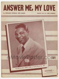 5h179 ANSWER ME MY LOVE sheet music '53 recorded by Nat King Cole, great smiling portrait!