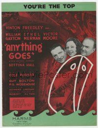 5h180 ANYTHING GOES sheet music '34 from the Broadway stage play, You're the Top!