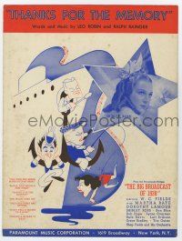 5h188 BIG BROADCAST OF 1938 sheet music '38 great Jacques Kapralik artwork, Thanks For the Memory!