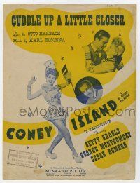 5h213 CONEY ISLAND sheet music '43 sexy dancer Betty Grable, Cuddle Up a Little Closer!