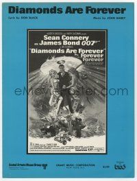 5h223 DIAMONDS ARE FOREVER sheet music '71 James Bond, the title song by Shirley Bassey!