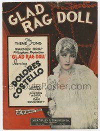 5h248 GLAD RAG DOLL sheet music '29 great image of pretty Dolores Costello, the title song!