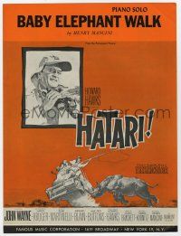 5h266 HATARI sheet music '62 Howard Hawks, John Wayne in Africa, Baby Elephant Walk!