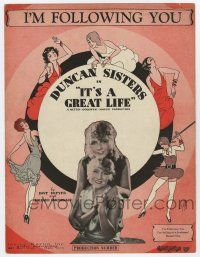 5h284 IT'S A GREAT LIFE sheet music '29 Leff art of the Duncan sisters, I'm Following You!