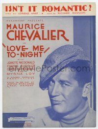5h305 LOVE ME TONIGHT sheet music '32 great c/u of young Maurice Chevalier, Isn't it Romantic?