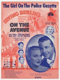 5h328 ON THE AVENUE sheet music '37 Alice Faye, Irving Berlin, The Girl On The Police Gazette!