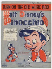 5h338 PINOCCHIO sheet music '40 Walt Disney classic cartoon, Turn On the Old Music Box!